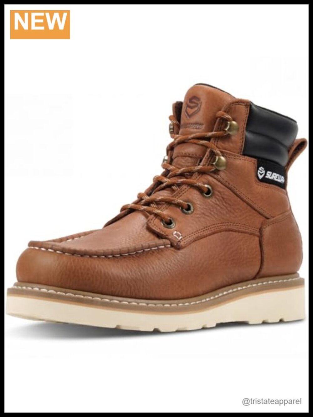 Men's 6 Inch Soft Toe Moc Toe Leather Work Boots Wedge Heel